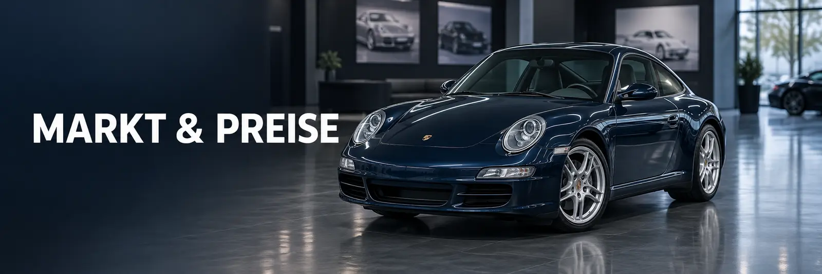Dunkelblauer Porsche 911 Carrera 997 – Banner zu Markt und Preisen
